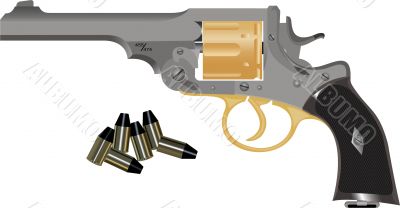 Drum Gun On A White Background With Bullets