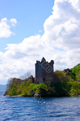 Castle watchtower on the lake shore