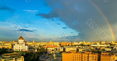 Rainbow over Moscow skyline