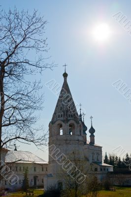 Ancient belltower in russian historical town