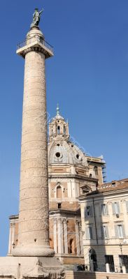 Traian column and church in Rome, Italy