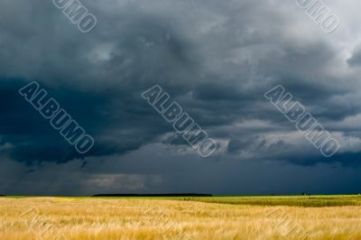 Storm dark clouds over field