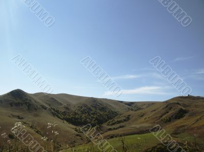 Caucasus landscape and autumn nature in daylight