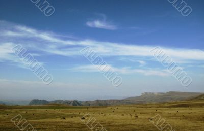 Caucasus landscape and autumn nature in daylight