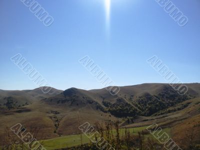 Caucasus landscape and autumn nature in daylight