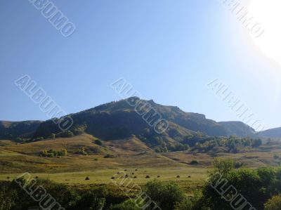 Caucasus landscape and autumn nature in daylight