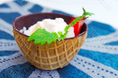 ice cream in chocolate waffle cones