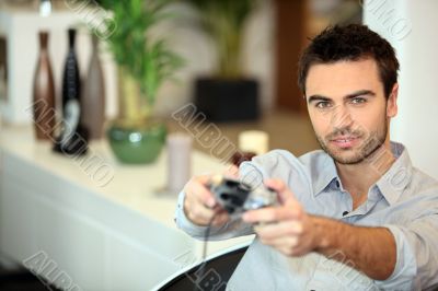 Man playing a video game