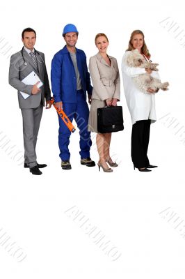 A doctor, a workman, an office woman and a vet
