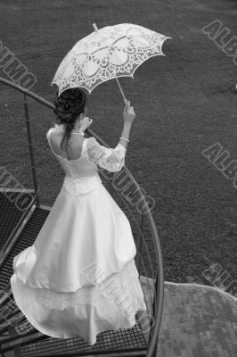 Bride with umbrella. BW. Bride with umbrella. BW.