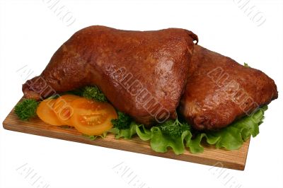 Smoked chicken on wooden board 2