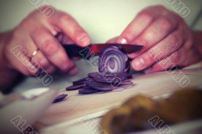 Slicing onions Slicing onions