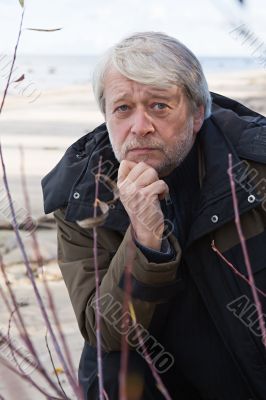 Middle-aged man at the sea.