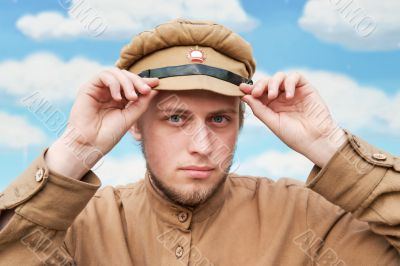 Portrait of soldier in retro style picture