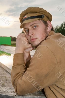 Portrait of soldier in retro style picture