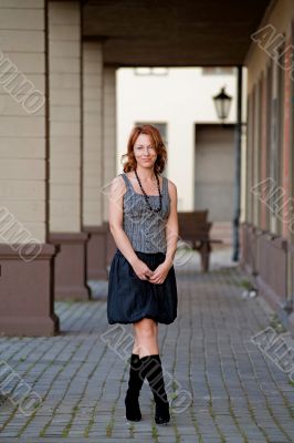 Beauty woman on the pavement street.