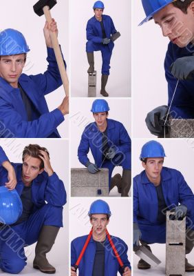 Collage of a construction worker