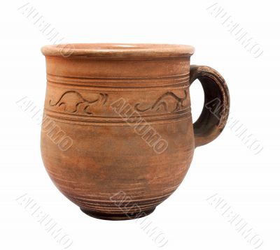 Old Clay Cup isolated on a white.