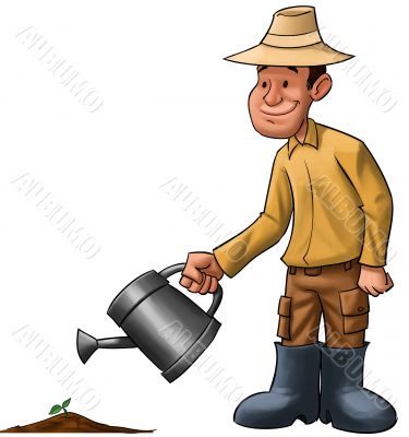 farmer sprinkle a plant