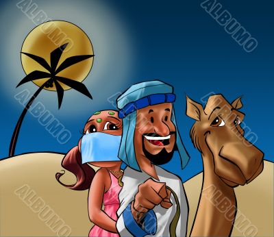 Odalisque and Sheik on the desert