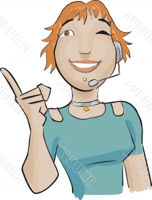 Call center girl with a green bluse