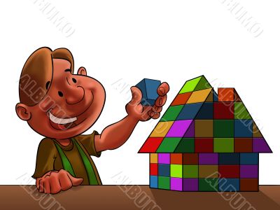 Kid with toy house