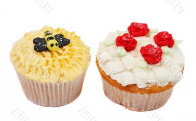 Variety of cupcakes with decorative techniques