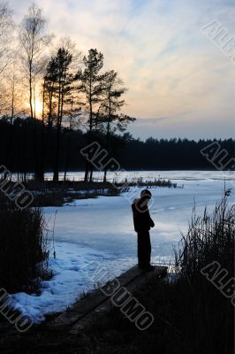 Sunset on the lake in March