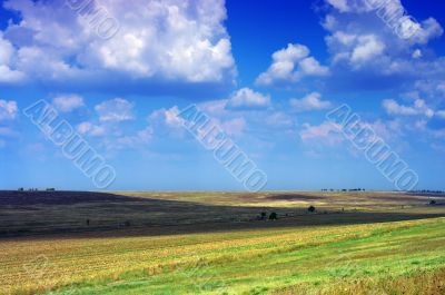 Amazing mountains and fields with blue sky