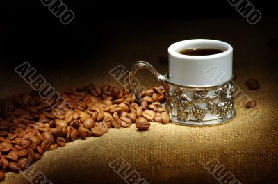 coffee beans with white cup 