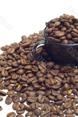 coffee beans in a cup isolated on white background
