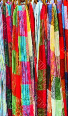 Colorful scarfs on the market Colorful scarfs on the market