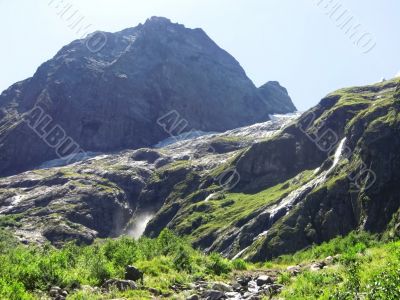 Caucasus waterfall. Dombay. Sufrudju.