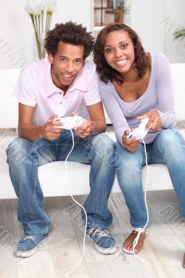 Couple playing computer games