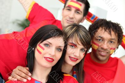 Group of young Spanish football supporters