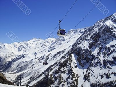 Caucasus mountains under the snow and clear sky