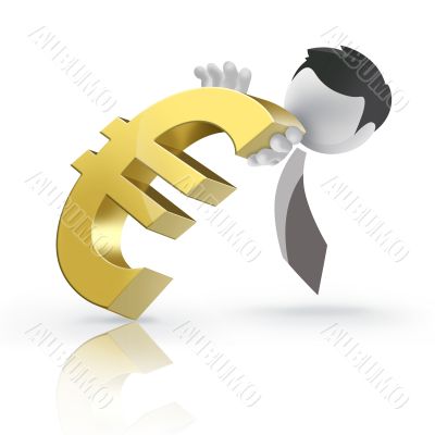 3D man pushing Euro currency sign