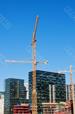 Buildings with two tower cranes