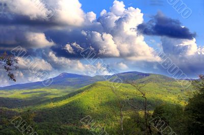 Summer landscape with Caucasus green mountains