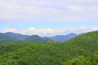 Summer landscape with Caucasus green mountains