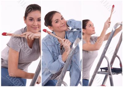 Multiple shot of woman painting