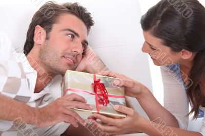 Couple exchanging presents