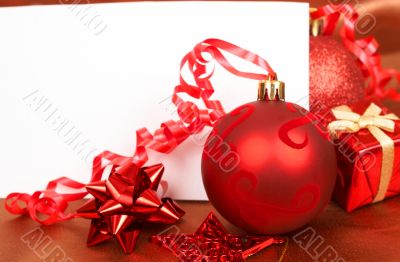Red Christmas decorations and card