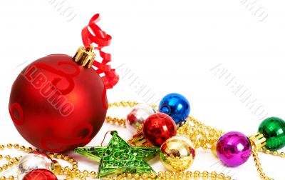 Colorful Christmas baubles and star Colorful Christmas baubles and star