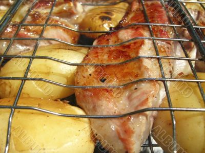 Barbeque prepare on the bonfire. Outdoor resting Barbeque prepare on the bonfire. Outdoor resting