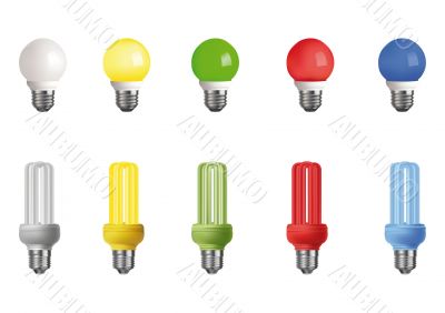 Ten multi-colored lamps
