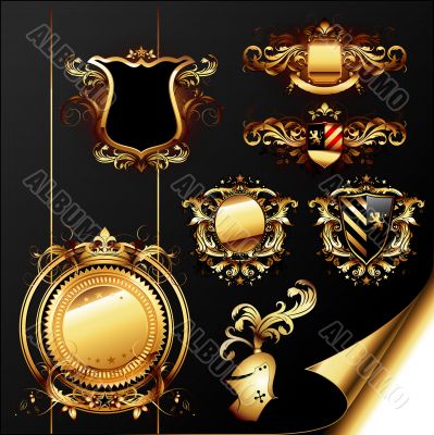 set of ornamental golden heraldic elements