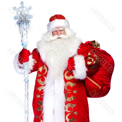 A traditional Christmas Santa Clause with staff isolated on whit