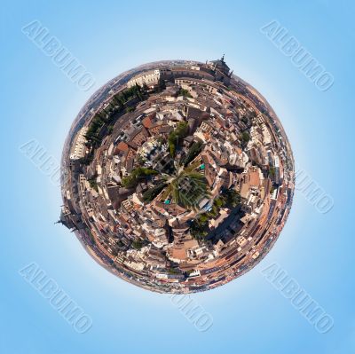 Beautiful Little Planet Panorama of old Toledo, Spain