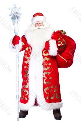 A traditional Christmas Santa Clause with staff isolated on whit